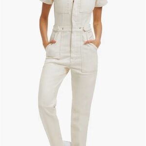 Good American Fit For Success Zip Up Jumpsuit Ecru Bone Denim Size 2 Utility